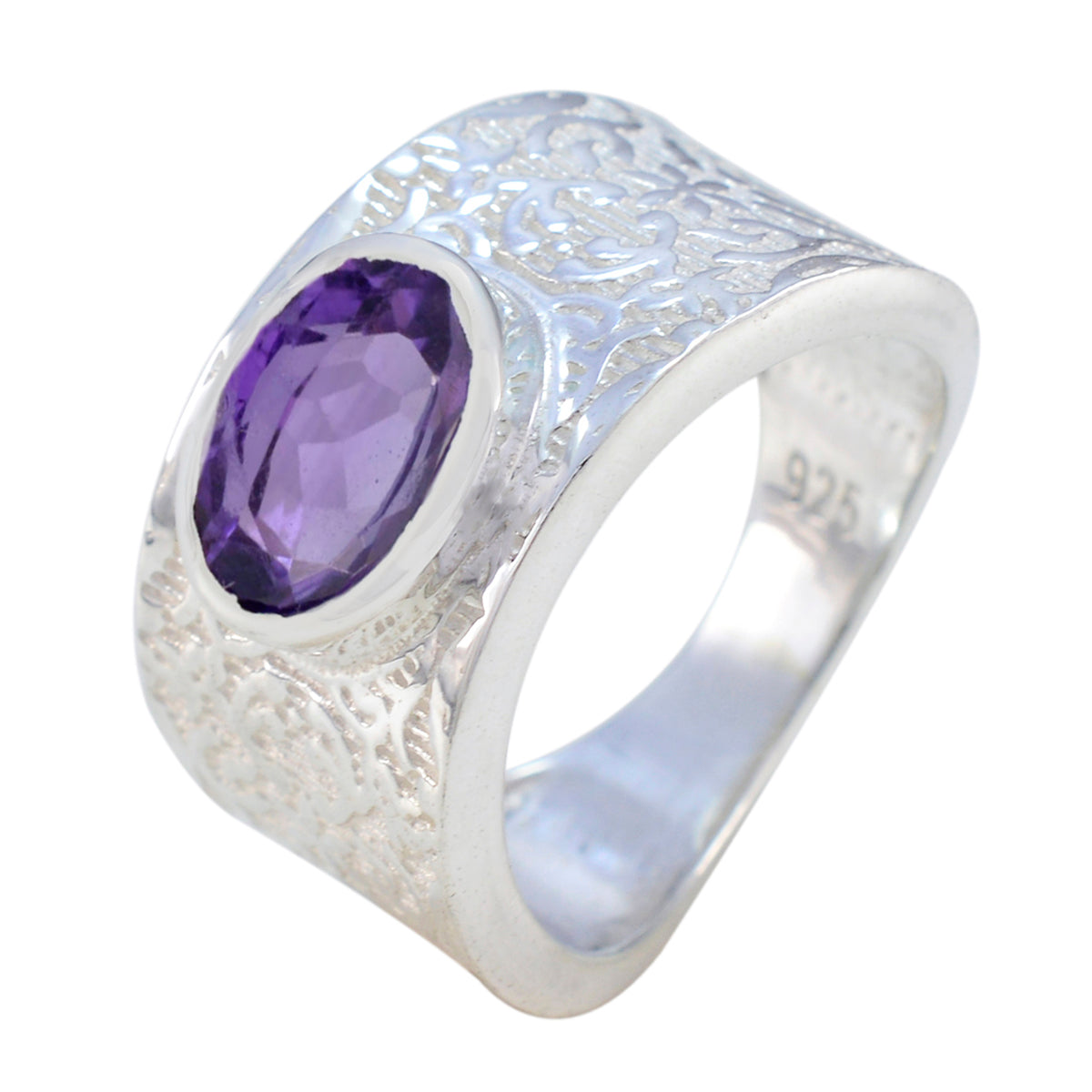 Amethyst Solitaire African 925 Silver Purple Gems Essential  Art Deco Ring Jewellery
