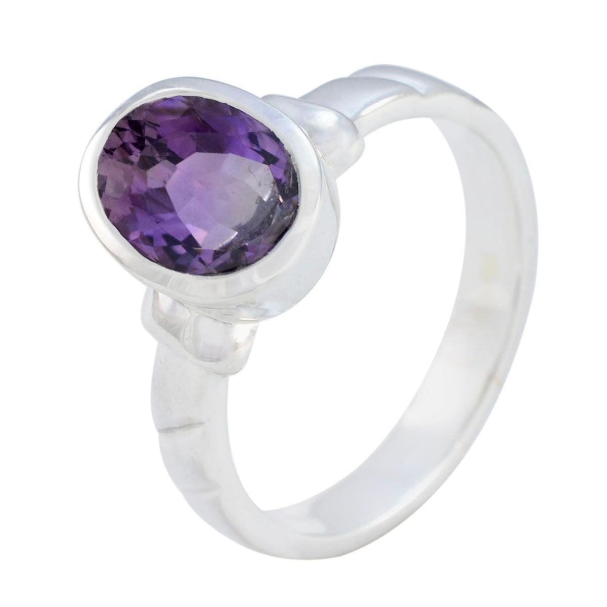 Amethyst Solitaire Indian Sterling Silver Purple Gemstones Classic Feminine Ring Jewelry