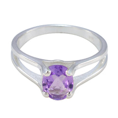 Amethyst Solitaire African 925 Sterling Silver Purple Gemstone Slim Boho Ring Jewelry