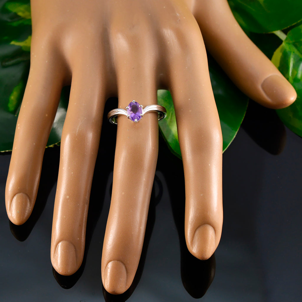 Amethyst Solitaire American 925 Sterling Silver Purple Gemstones Dainty Trendy Ring Jewelry