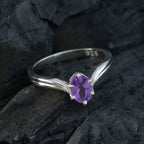 Amethyst Solitaire American 925 Sterling Silver Purple Gemstones Dainty Trendy Ring Jewelry