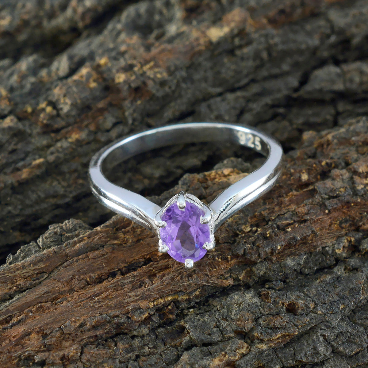 Amethyst Solitaire American 925 Sterling Silver Purple Gemstones Dainty Trendy Ring Jewelry