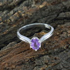 Amethyst Solitaire American 925 Sterling Silver Purple Gemstones Dainty Trendy Ring Jewelry