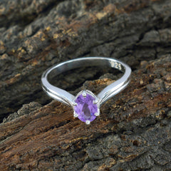 Amethyst Solitaire American 925 Sterling Silver Purple Gemstones Dainty Trendy Ring Jewelry