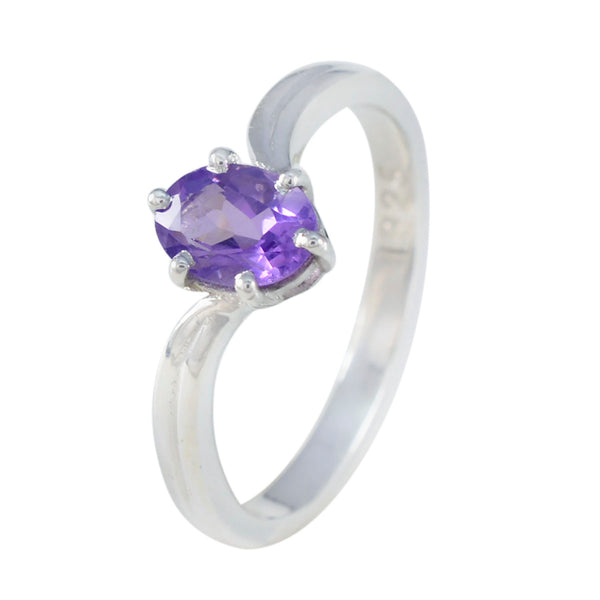 Amethyst Solitaire American 925 Sterling Silver Purple Gemstones Dainty Trendy Ring Jewelry