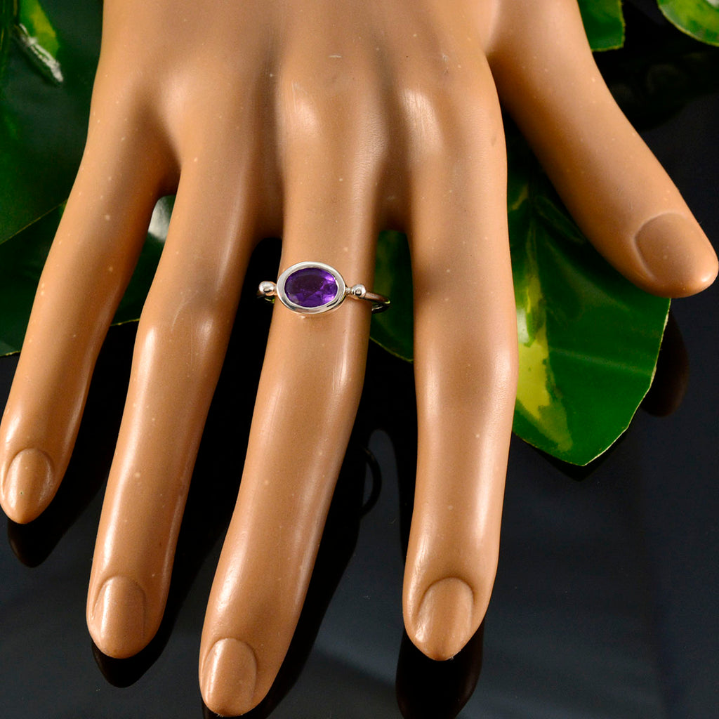 Amethyst Solitaire American 92.5 Silver Purple Gems Dainty Trendy Ring Jewelry
