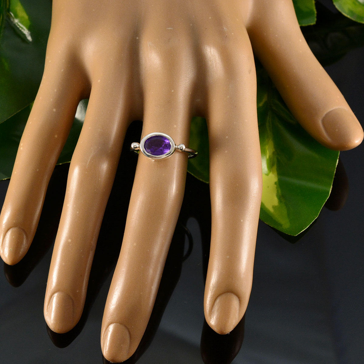 Amethyst Solitaire American 92.5 Silver Purple Gems Dainty Trendy Ring Jewelry