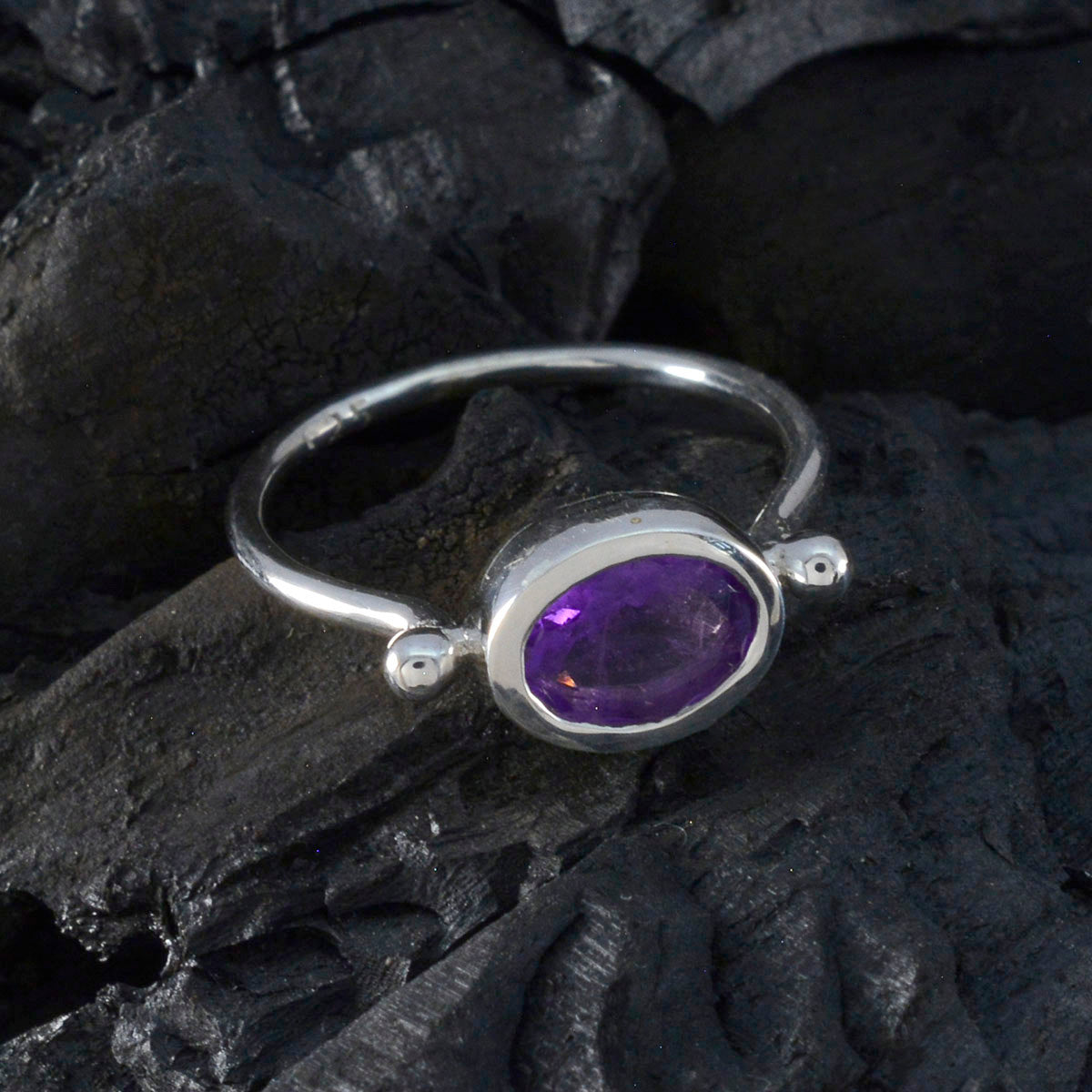 Amethyst Solitaire American 92.5 Silver Purple Gems Dainty Trendy Ring Jewelry