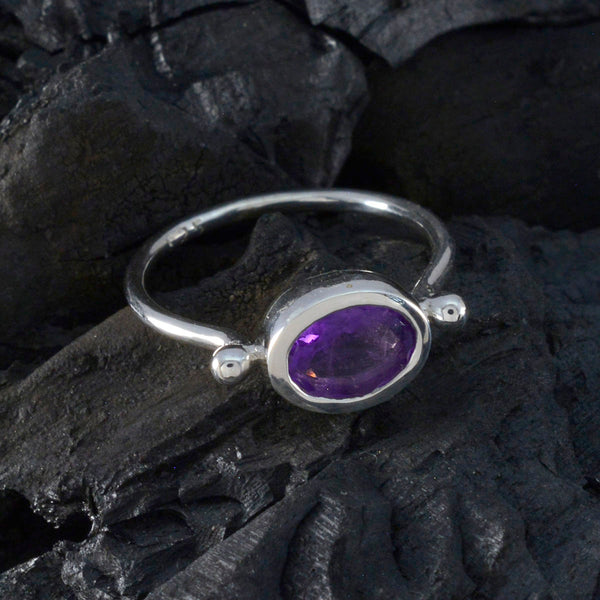 Amethyst Solitaire American 92.5 Silver Purple Gems Dainty Trendy Ring Jewelry
