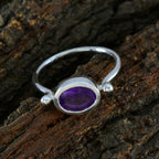 Amethyst Solitaire American 92.5 Silver Purple Gems Dainty Trendy Ring Jewelry