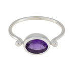 Amethyst Solitaire American 92.5 Silver Purple Gems Dainty Trendy Ring Jewelry