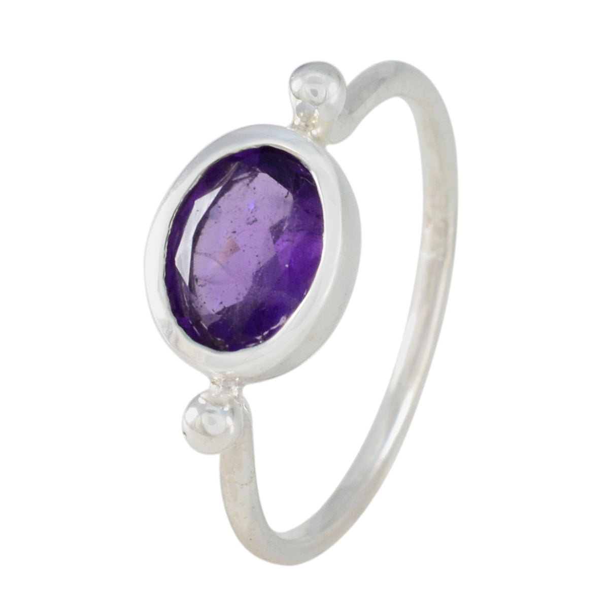 Amethyst Solitaire American 92.5 Silver Purple Gems Dainty Trendy Ring Jewelry