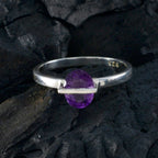Amethyst Solitaire Korean Sterling Silver Purple Gems Delicate Feminine Ring Jewelry