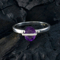 Amethyst Solitaire Korean Sterling Silver Purple Gems Delicate Feminine Ring Jewelry