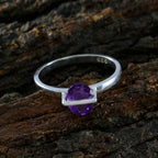 Amethyst Solitaire Korean Sterling Silver Purple Gems Delicate Feminine Ring Jewelry