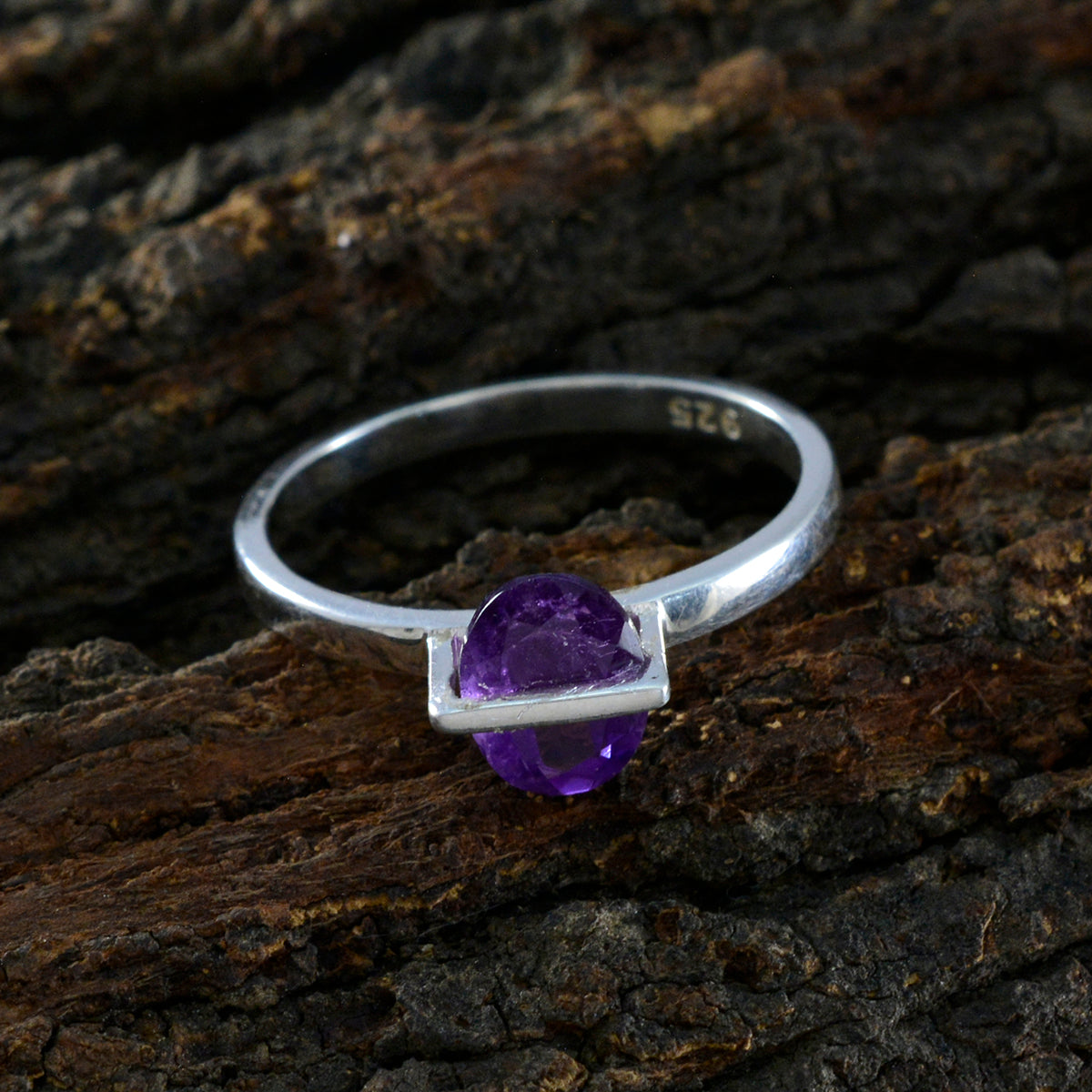 Amethyst Solitaire Korean Sterling Silver Purple Gems Delicate Feminine Ring Jewelry