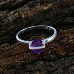 Amethyst Solitaire Korean Sterling Silver Purple Gems Delicate Feminine Ring Jewelry