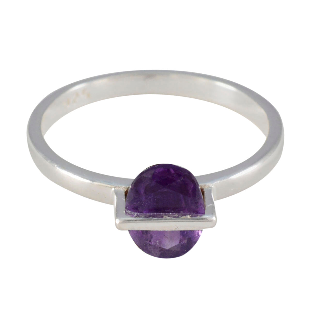 Amethyst Solitaire Korean Sterling Silver Purple Gems Delicate Feminine Ring Jewelry