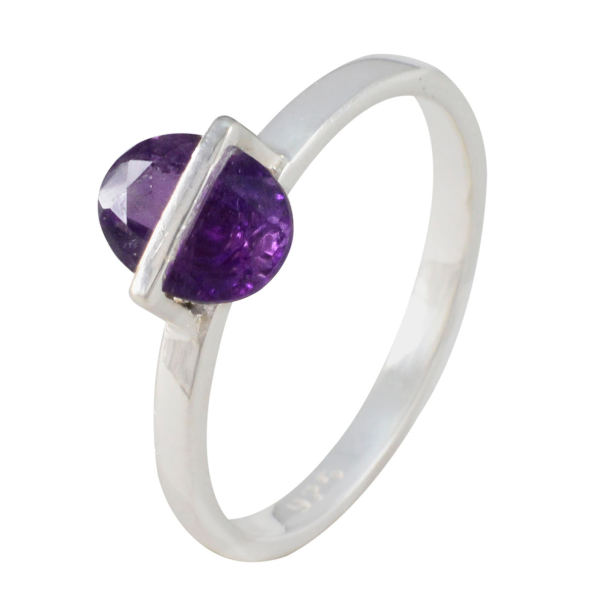 Amethyst Solitaire Korean Sterling Silver Purple Gems Delicate Feminine Ring Jewelry