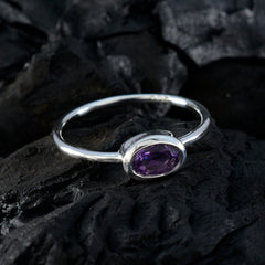 Amethyst Solitaire Japanese Silver Purple Gemstones Elegant  Romantic Ring Jewelry