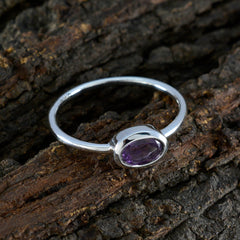 Amethyst Solitaire Japanese Silver Purple Gemstones Elegant  Romantic Ring Jewelry