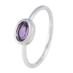Amethyst Solitaire Japanese Silver Purple Gemstones Elegant  Romantic Ring Jewelry