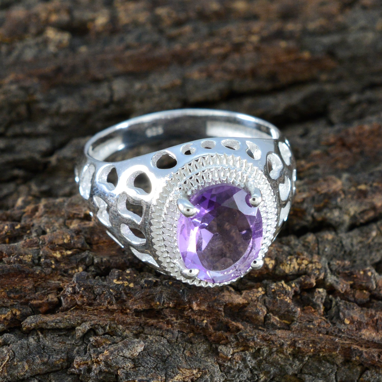 Amethyst Solitaire Moroccan 925 Sterling Silver Purple Gemstones Tiny Boho Ring Jewellery