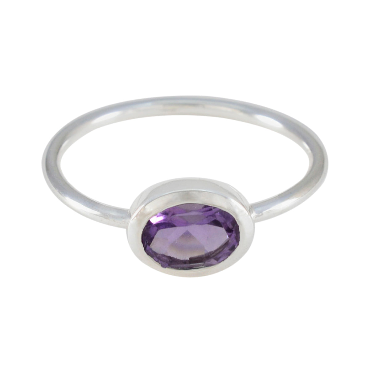 Amethyst Solitaire American Sterling Silver Purple Gemstones Elegant  Feminine Ring Jewellery