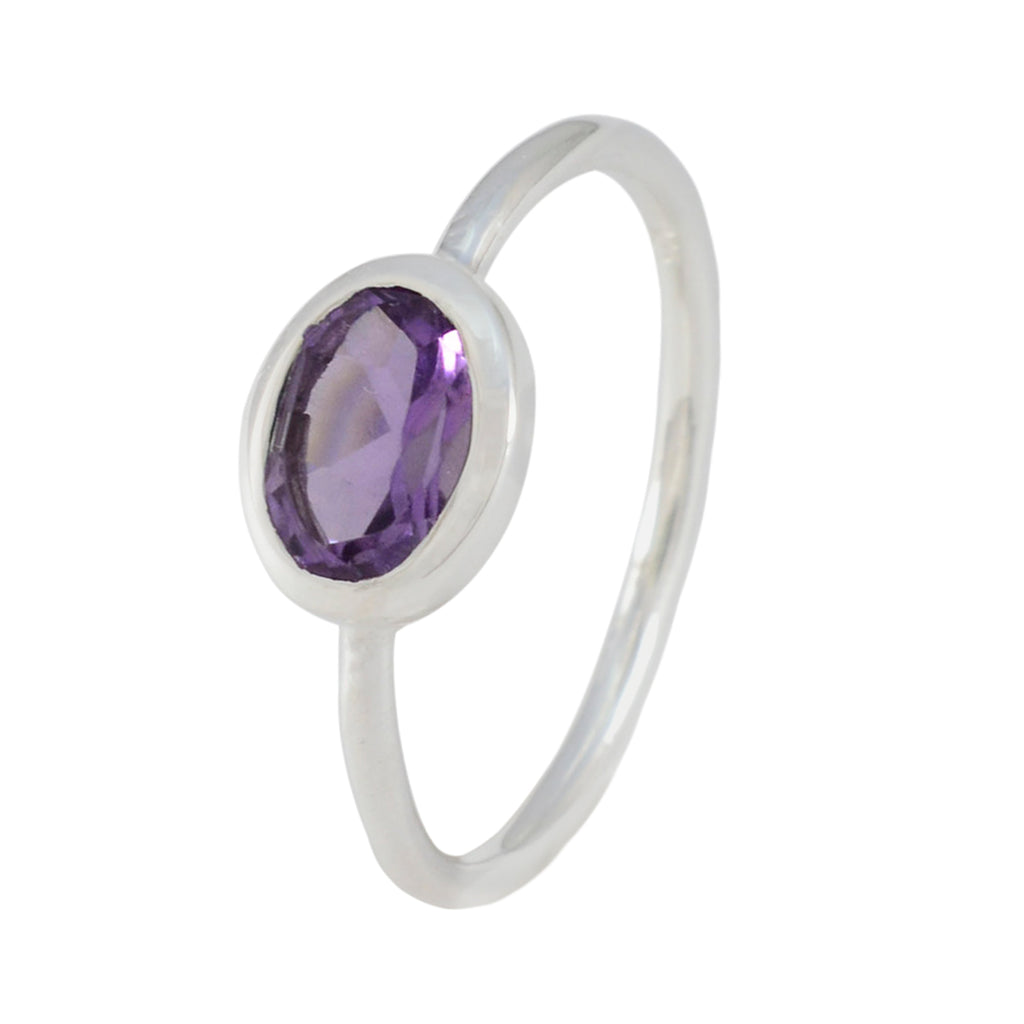 Amethyst Solitaire American Sterling Silver Purple Gemstones Elegant  Feminine Ring Jewellery