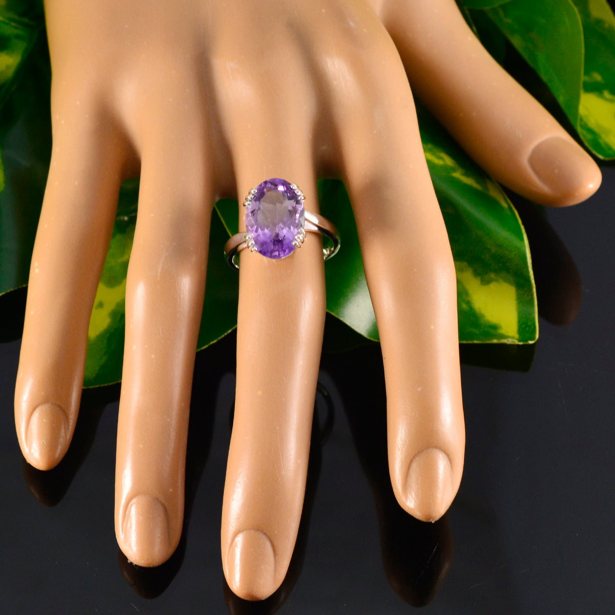 Amethyst Solitaire Egyptian 925 Silver Purple Gemstones Tiny Contemporary Ring Jewelry