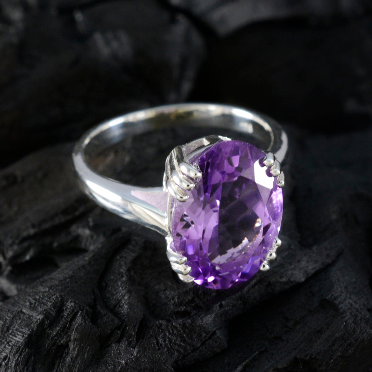 Amethyst Solitaire Egyptian 925 Silver Purple Gemstones Tiny Contemporary Ring Jewelry