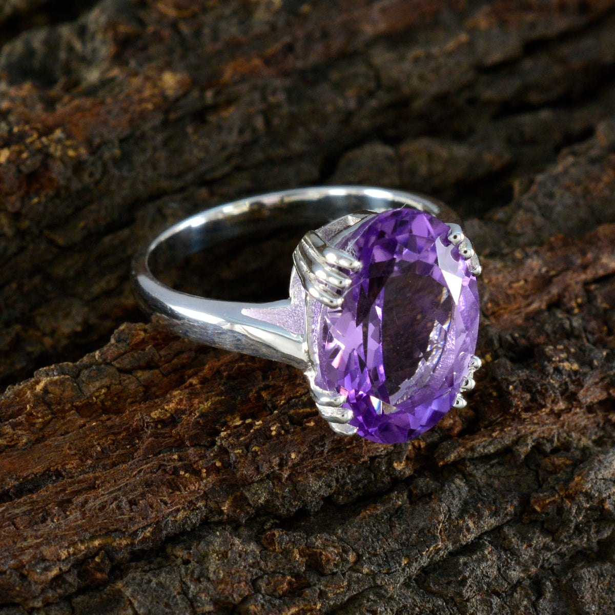 Amethyst Solitaire Egyptian 925 Silver Purple Gemstones Tiny Contemporary Ring Jewelry