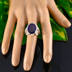 Amethyst Solitaire German Silver Purple Gemstone Statement Leafy Ring Jewellery