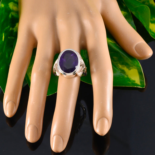 Amethyst Solitaire German Silver Purple Gemstone Statement Leafy Ring Jewellery