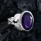 Amethyst Solitaire German Silver Purple Gemstone Statement Leafy Ring Jewellery