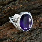 Amethyst Solitaire German Silver Purple Gemstone Statement Leafy Ring Jewellery