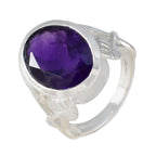 Amethyst Solitaire German Silver Purple Gemstone Statement Leafy Ring Jewellery
