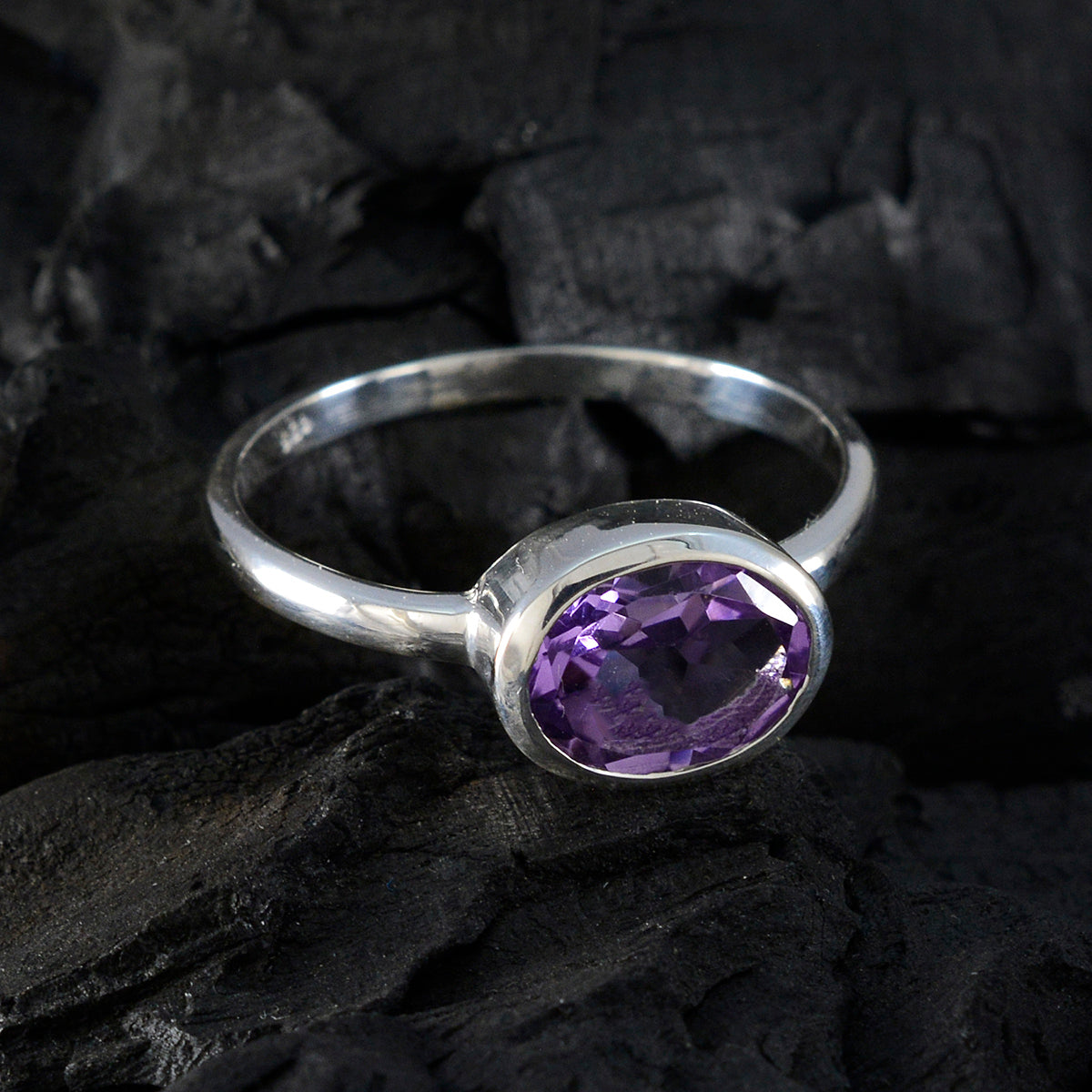 Amethyst Solitaire Japanese Silver Purple Gems Dainty Contemporary Ring Jewelry