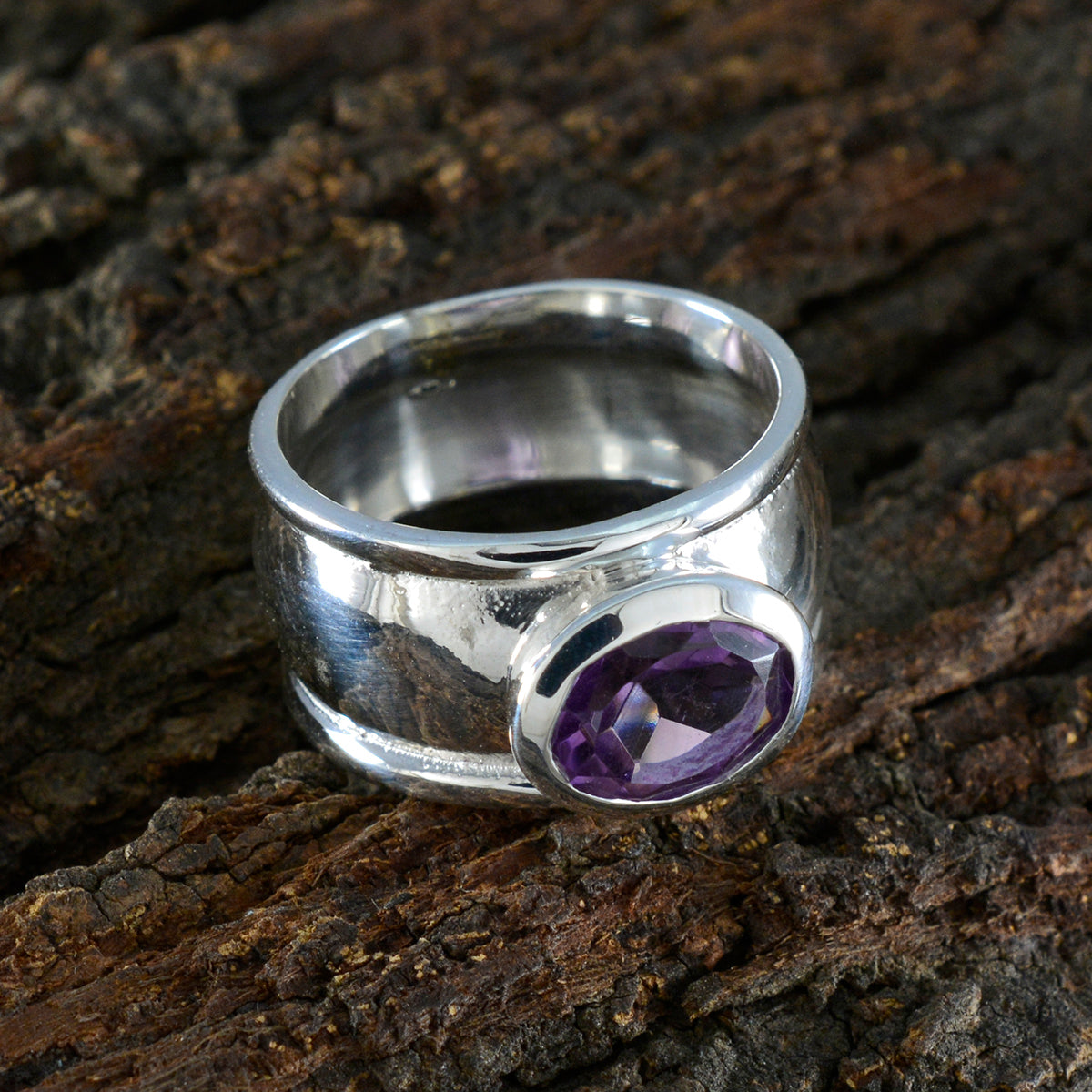Amethyst Solitaire German Sterling Silver Purple Gems Edgy Artisan Ring Jewellery