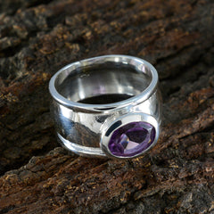 Amethyst Solitär Ring aus deutschem Sterlingsilber mit violetten Edelsteinen, ausgefallener Kunsthandwerker-Schmuck