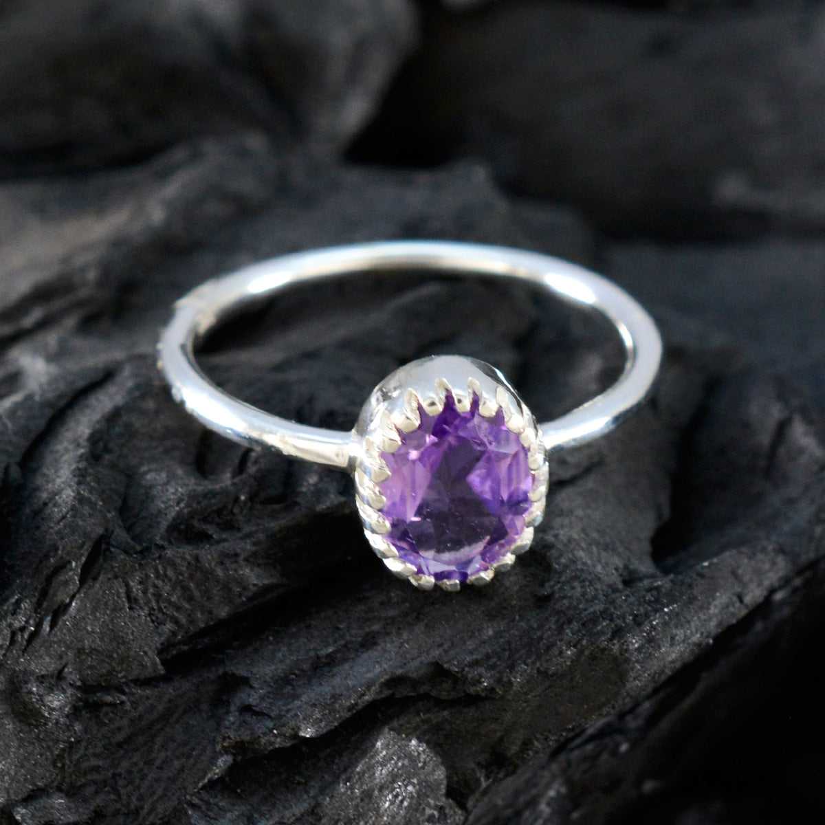 Amethyst Solitaire Japanese 925 Silver Purple Gems Delicate Fairytale Ring Jewellery