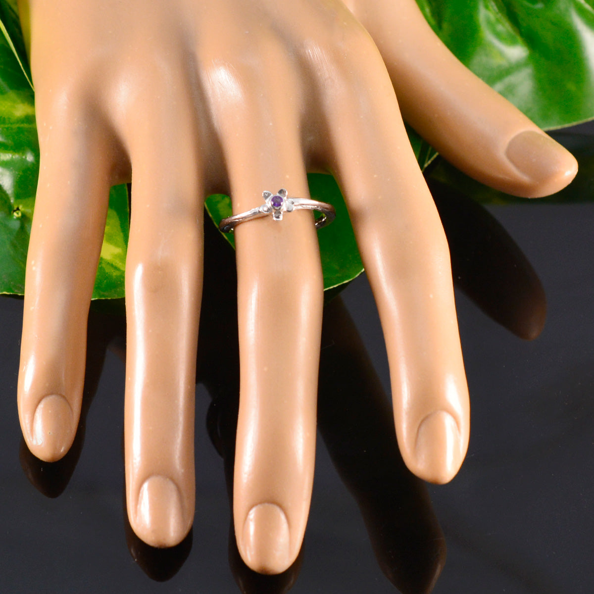 Amethyst Solitaire American Sterling Silver Purple Gems Delicate Abstract Ring Jewelry