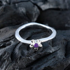 Amethyst Solitaire American Sterling Silver Purple Gems Delicate Abstract Ring Jewelry