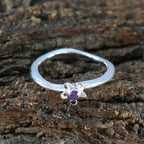 Amethyst Solitaire American Sterling Silver Purple Gems Delicate Abstract Ring Jewelry
