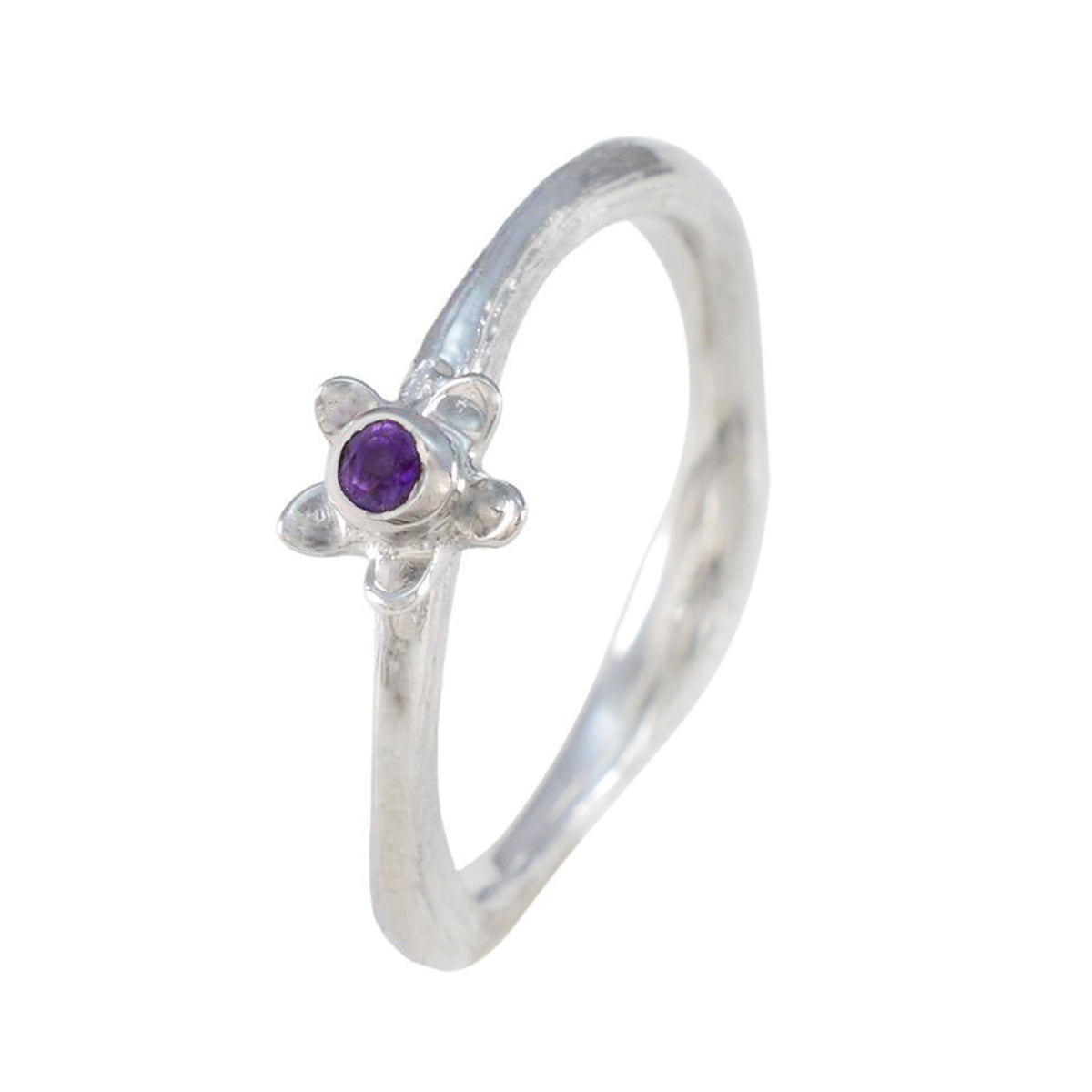 Amethyst Solitaire American Sterling Silver Purple Gems Delicate Abstract Ring Jewelry Второстепенное изображение товара