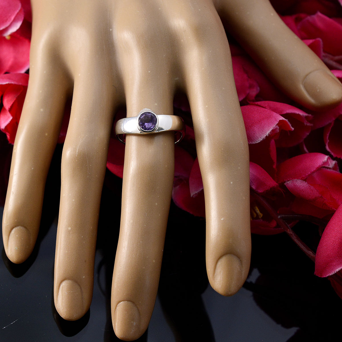 Amethyst Solitaire Japanese 925 Silver Purple Gems Whisper thin Modern Ring Jewelry