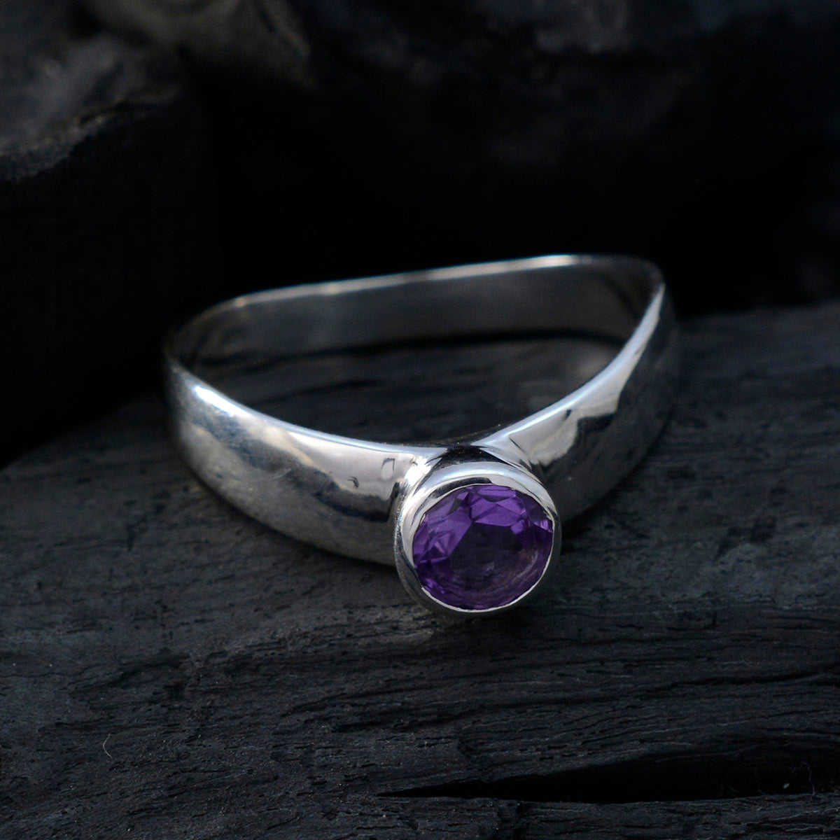 Amethyst Solitaire Japanese 925 Silver Purple Gems Whisper thin Modern Ring Jewelry