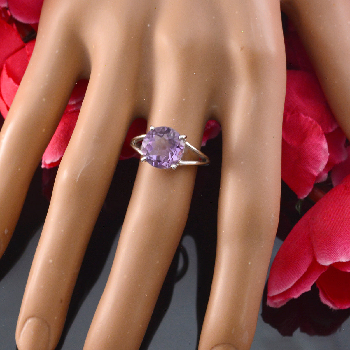 Amethyst Solitaire Turkish 925 Sterling Silver Purple Gemstones Whisper thin Graceful Ring Jewellery