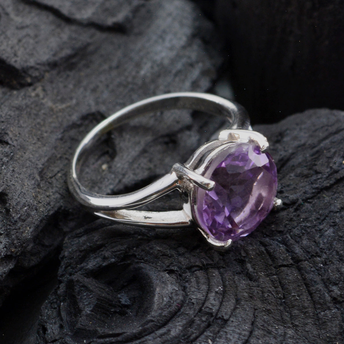 Amethyst Solitär Türkisch 925 Sterling Silber Lila Edelsteine Flüsterdünn Anmutiger Ring Schmuck