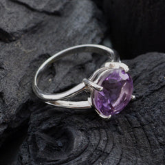 Amethyst Solitär Türkisch 925 Sterling Silber Lila Edelsteine Flüsterdünn Anmutiger Ring Schmuck